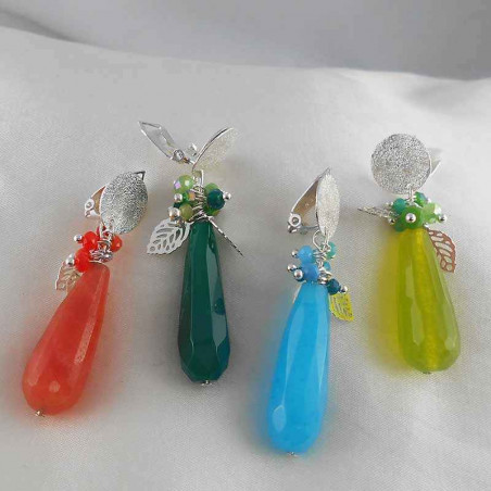 Boucle d'oreille clip jade verte argenté