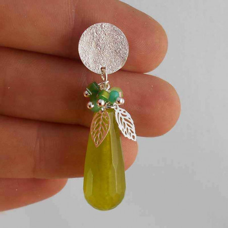 Boucle d'oreille clip jade verte argenté