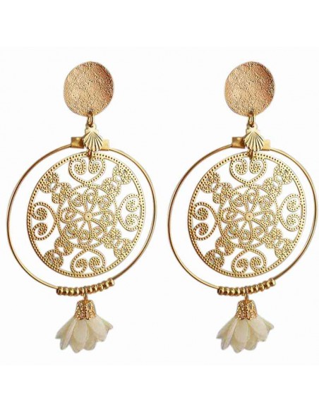 Boucle d'oreille clip créole pompon plaqué or