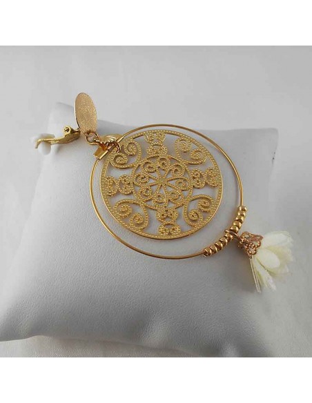 Boucle d'oreille clip créole pompon plaqué or