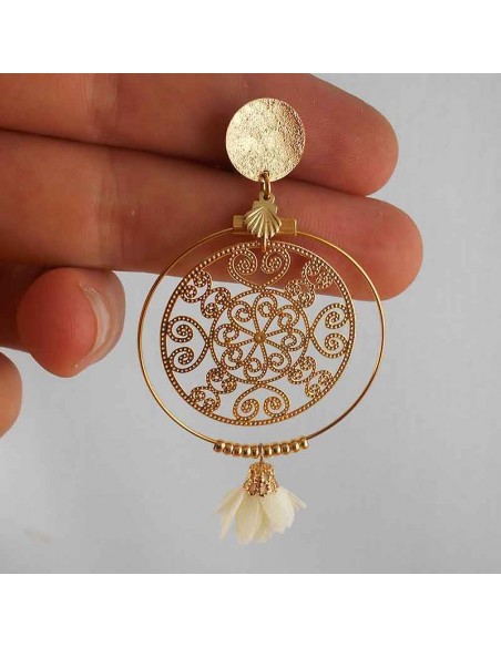 Boucle d'oreille clip créole pompon plaqué or