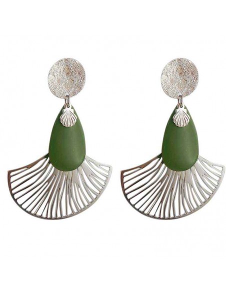Boucle d'oreille clip Eventail vert