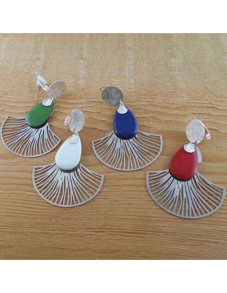 Boucle d'oreille clip Eventail vert