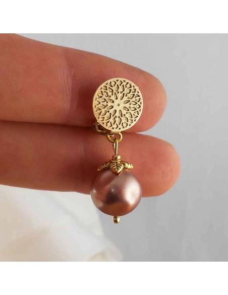 Boucle d'oreille clip cabossée marron