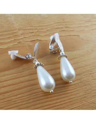 Boucles d oreilles à clips perle de nacre blanche 2