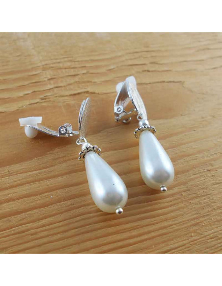 Boucles d oreilles à clips perle de nacre blanche