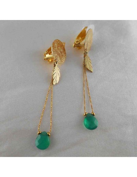 Boucle d'oreille clip émeraude plaqué or