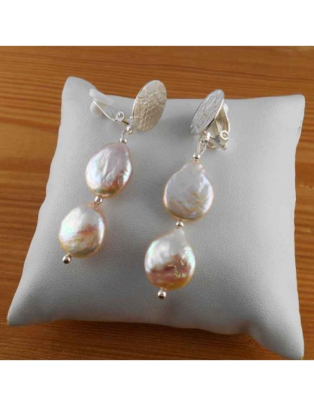 Boucles d'oreilles clips argent perle d'eau douce