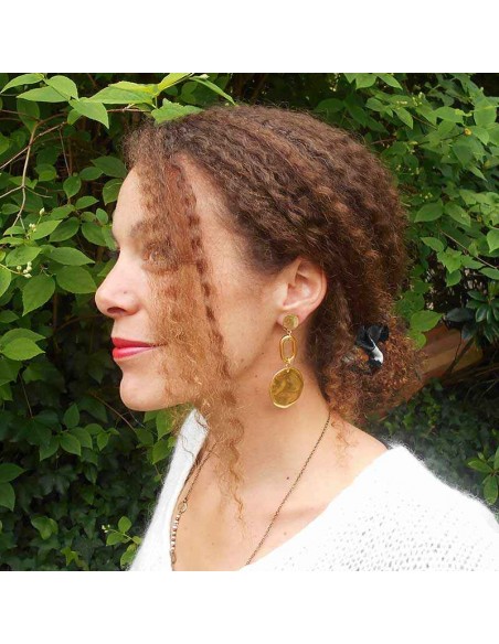 Boucle d'oreille clip pendante plaqué or