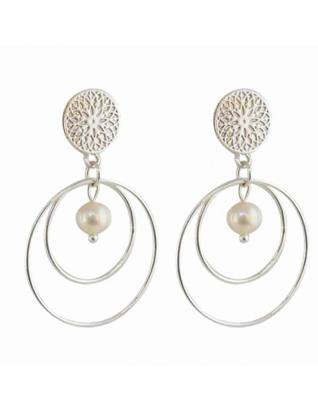 Boucle d'oreille clip argenté perle