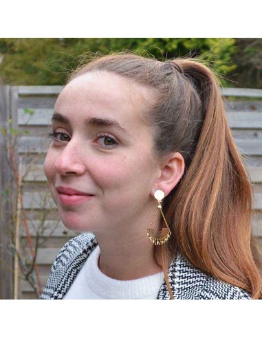 Boucles d'oreilles à clips Bérénice beige dorées 2