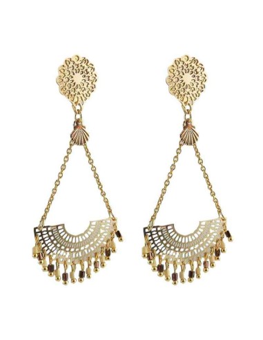 Boucles d'oreilles à clips Bérénice beige dorées