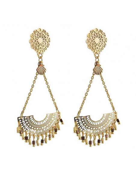 Boucles d'oreilles à clips Bérénice beige dorées