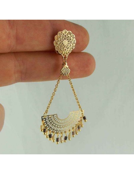 Boucles d'oreilles à clips Bérénice beige dorées