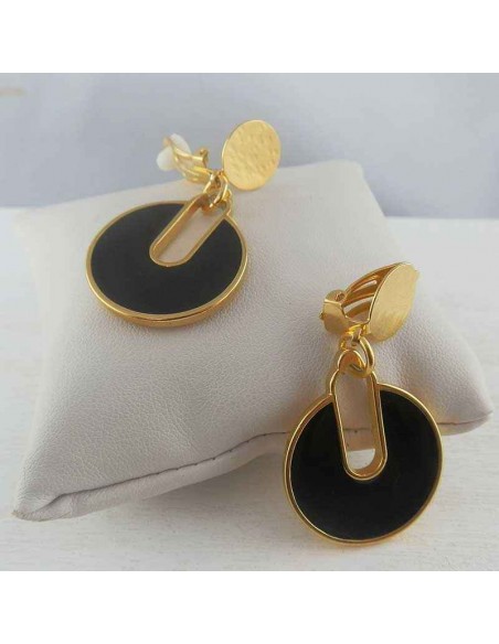 Boucles d'oreilles clips plaqué or Venetie noires