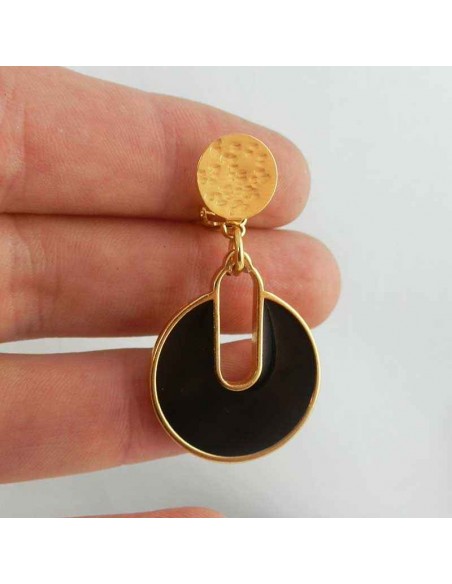 Boucles d'oreilles clips plaqué or Venetie noires