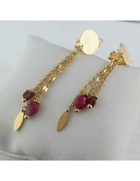 Boucle d'oreille clip rubis et grenat