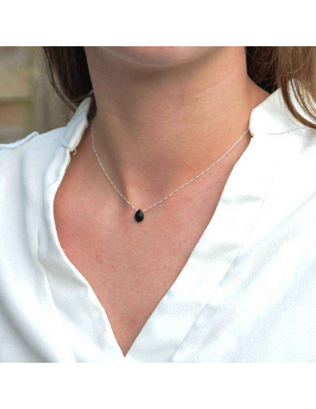 Collier argent onyx noir