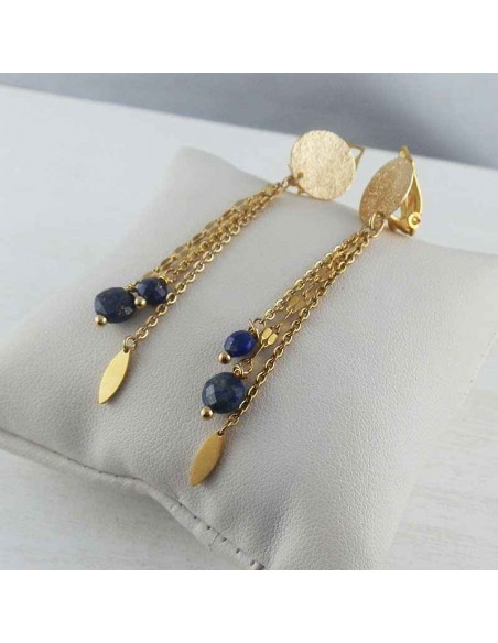 Boucles d'oreilles à clips Lapis Lazuli plaqué or