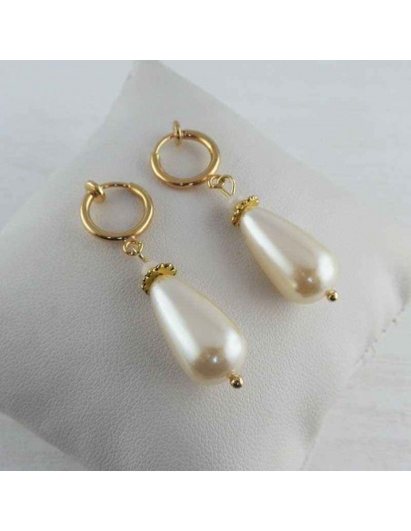 Boucle d'oreille clip nacre goutte blanche