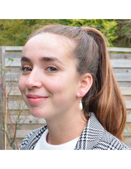 Boucle d'oreille clip nacre goutte blanche