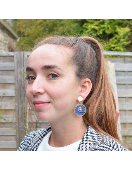 Boucle d'oreille clip Thai bleu