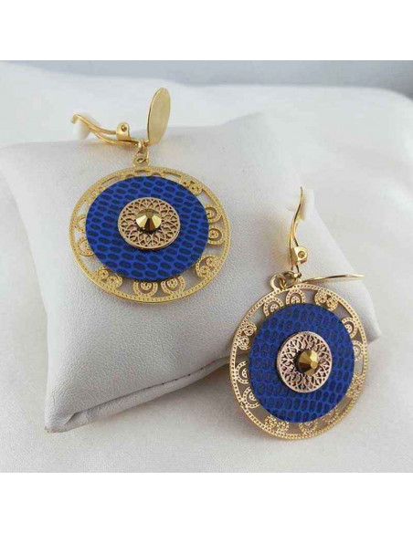 Boucle d'oreille clip Thai bleu