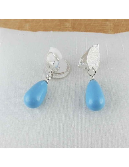 Boucle d'oreille clip Swarovski bleu ciel