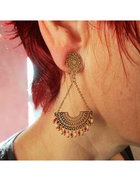 Boucles d'oreilles à clips Bérénice beige dorées