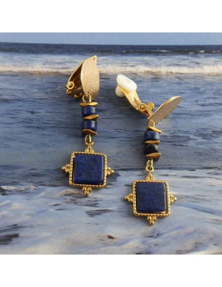 Boucles d'oreilles clips lapis malachite
