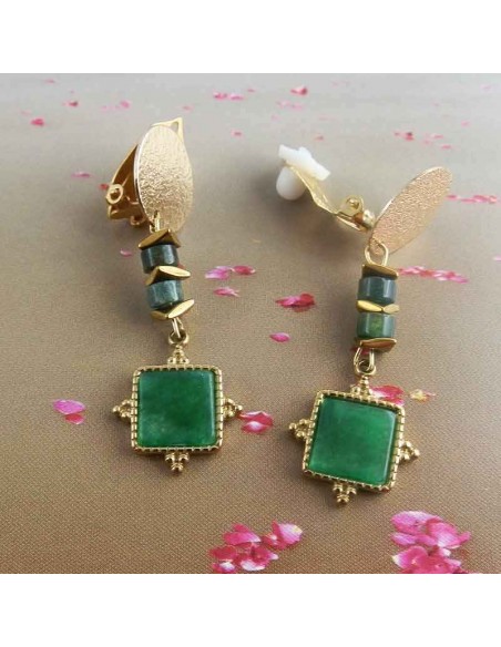 Boucles d'oreilles clips lapis malachite
