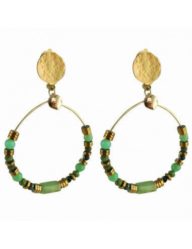 Boucles d'oreilles clips créoles malachite