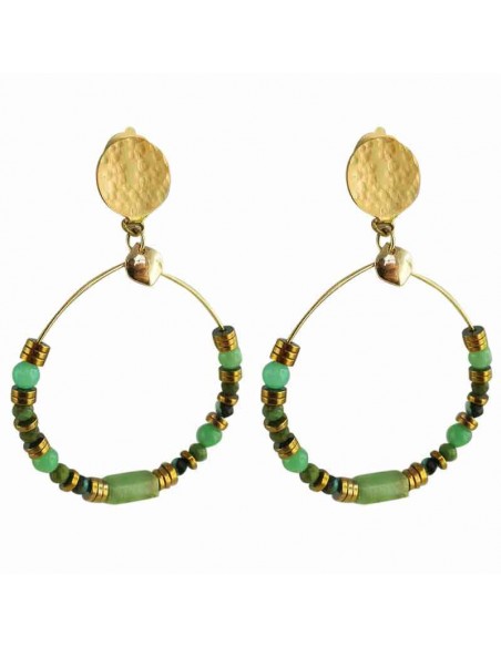 Boucles d'oreilles clips créoles malachite
