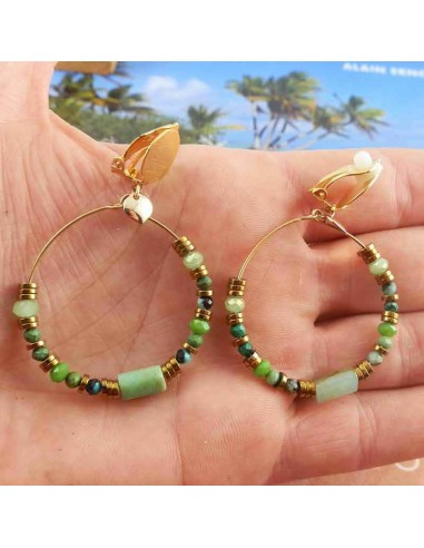 Boucles d'oreilles clips créoles malachite