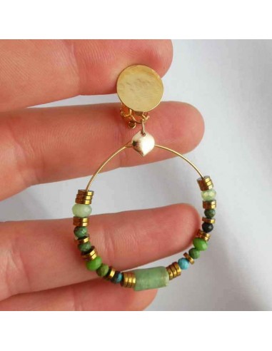 Boucles d'oreilles clips créoles malachite