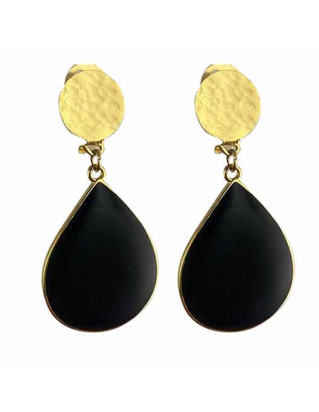Boucle d'oreille clip goutte noire