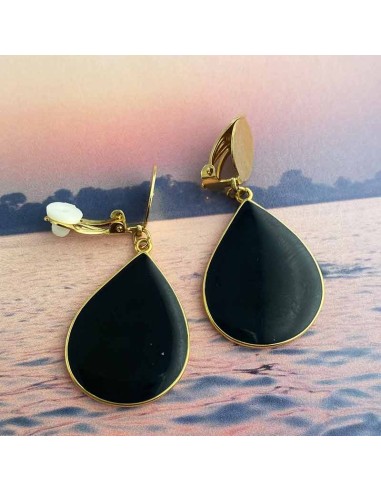 Boucle d'oreille clip goutte noire
