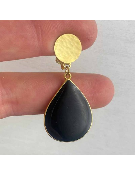 Boucle d'oreille clip goutte noire