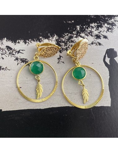 Boucles d'oreilles clips Flora Onyx vert
