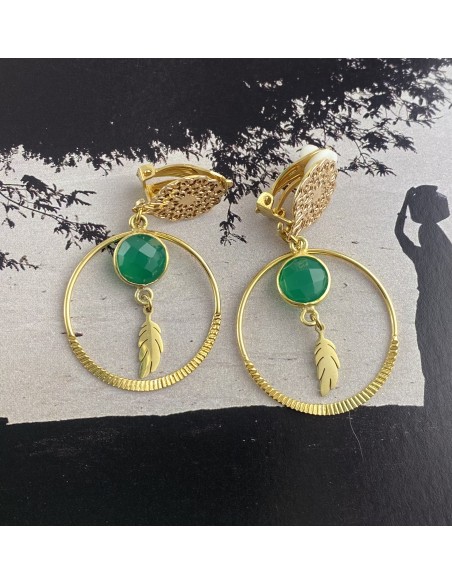 Boucles d'oreilles clips Flora Onyx vert