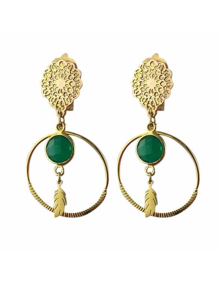 Boucles d'oreilles clips Flora Onyx vert