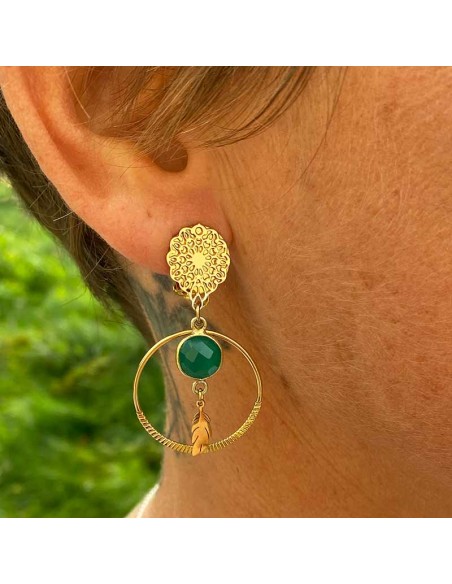 Boucles d'oreilles clips Emeraude Flora