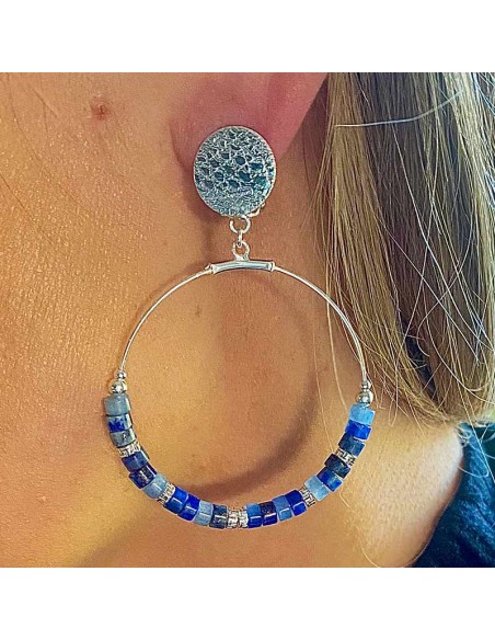 Boucle d'oreille clip  Créole Heishi argent 925