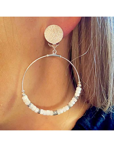 Boucle d'oreille clip  Créole Heishi argent 925