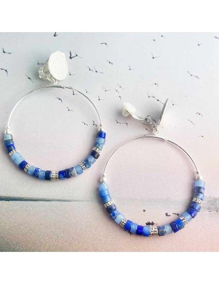 Boucle d'oreille clip  Créole Heishi argent 925