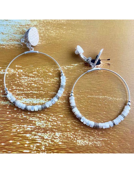 Boucle d'oreille clip  Créole Heishi argent 925