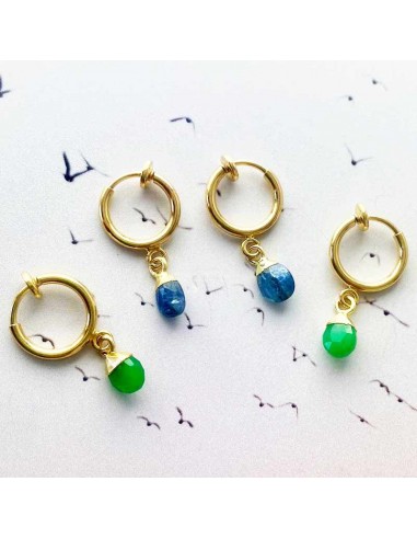 Boucles d'oreilles clips Onyx et Cyanite