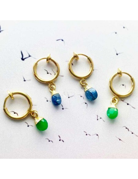 Boucles d'oreilles clips Onyx et Cyanite