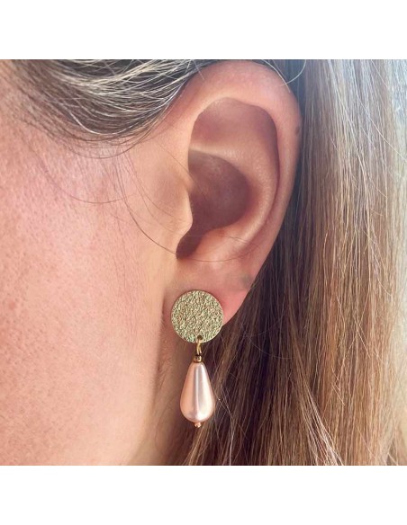 Boucles d'oreilles clips nacrées rose/rouge