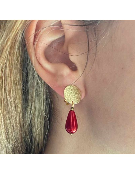 Boucles d'oreilles clips nacrées rose/rouge
